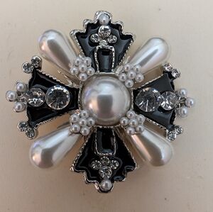 #118. Classic Pearl & Crystal Maltese Cross  Brooch